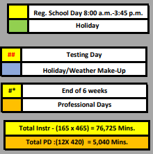 District School Academic Calendar Legend for Valley View Elementary