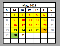 District School Academic Calendar for Valley View Elementary for May 2022