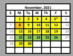 District School Academic Calendar for Valley View Middle for November 2021