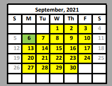 District School Academic Calendar for Valley View Elementary for September 2021