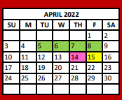 District School Academic Calendar for Van Intermediate for April 2022