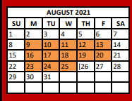 District School Academic Calendar for Van High School for August 2021