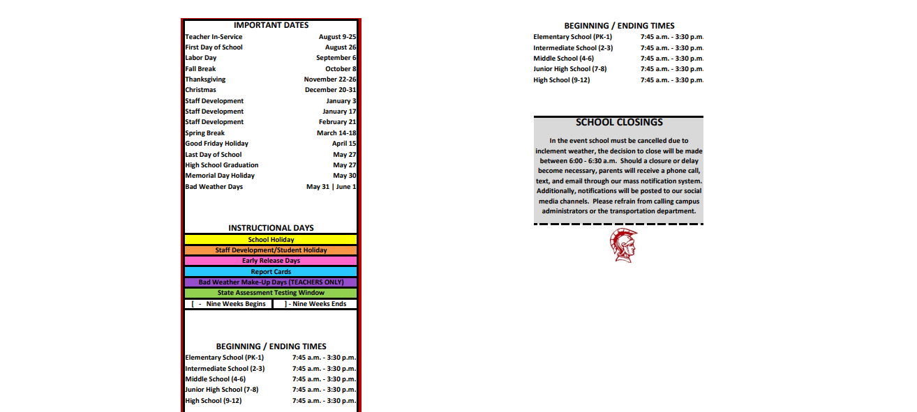 District School Academic Calendar Key for Rhodes Elementary