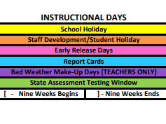 District School Academic Calendar Legend for Rhodes Elementary