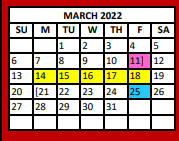 District School Academic Calendar for Van High School for March 2022