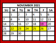 District School Academic Calendar for Van High School for November 2021