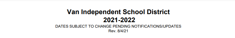 District School Academic Calendar for Van Intermediate