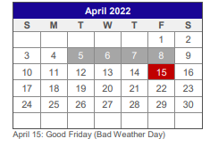 District School Academic Calendar for Van Alstyne Elementary for April 2022