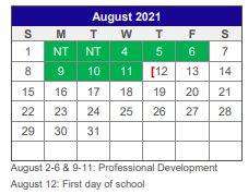 District School Academic Calendar for Van Alstyne Junior High for August 2021
