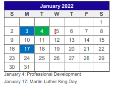 District School Academic Calendar for Collinsville Aep for January 2022