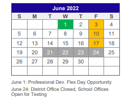 District School Academic Calendar for Van Alstyne Intermediate for June 2022