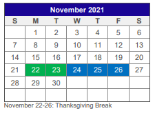 District School Academic Calendar for Van Alstyne Junior High for November 2021