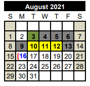 District School Academic Calendar for Van Vleck Elementary for August 2021