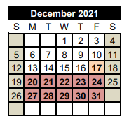 District School Academic Calendar for Van Vleck Elementary for December 2021