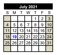 District School Academic Calendar for Van Vleck Elementary for July 2021