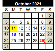 District School Academic Calendar for Van Vleck High School for October 2021