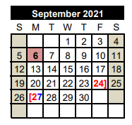 District School Academic Calendar for Van Vleck Elementary for September 2021