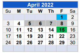 District School Academic Calendar for Juvenile Justice Alternative Ed Pr for April 2022