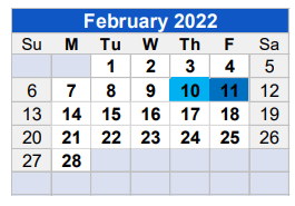 District School Academic Calendar for Juvenile Justice Alternative Ed Pr for February 2022
