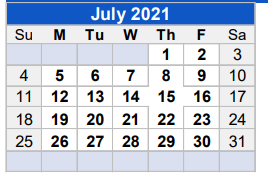 District School Academic Calendar for Juvenile Justice Alternative Ed Pr for July 2021