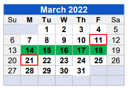 District School Academic Calendar for Learning Center for March 2022