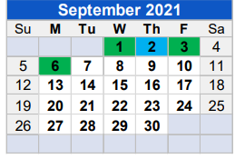 District School Academic Calendar for Learning Center for September 2021