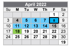 District School Academic Calendar for North Texas State Hospital - Afp - for April 2022