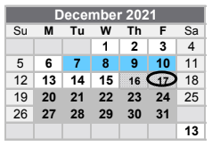 District School Academic Calendar for Vernon Middle School for December 2021