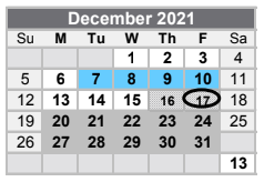 District School Academic Calendar for Central Elementary for December 2021