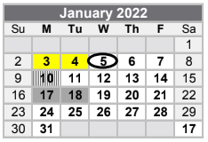 District School Academic Calendar for Vernon Middle School for January 2022