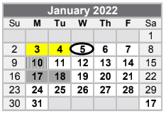 District School Academic Calendar for Central Elementary for January 2022