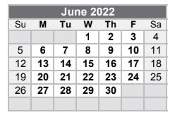 District School Academic Calendar for Vernon Middle School for June 2022