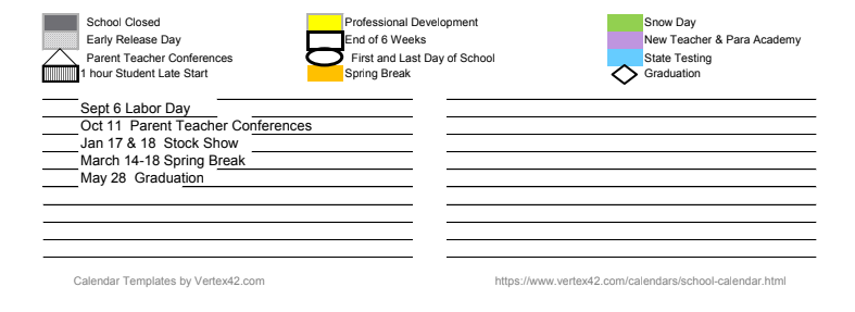 District School Academic Calendar Key for Shive Elementary