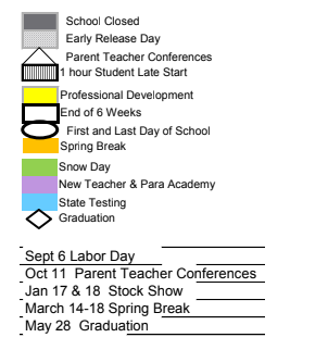 District School Academic Calendar Legend for T G Mccord Elementary