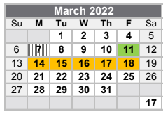 District School Academic Calendar for Vernon High School for March 2022