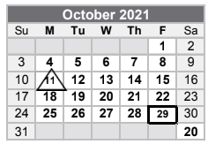 District School Academic Calendar for Vernon Middle School for October 2021