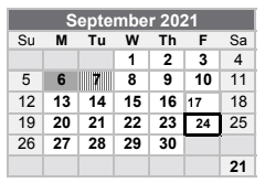 District School Academic Calendar for North Texas State Hospital - Afp - for September 2021