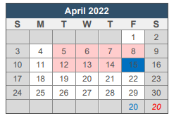 District School Academic Calendar for Martin De Leon Elementary for April 2022
