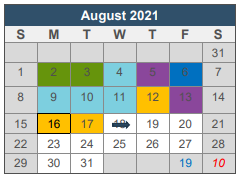 District School Academic Calendar for Homebound for August 2021