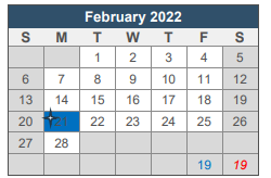 District School Academic Calendar for Homebound for February 2022