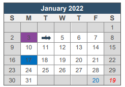 District School Academic Calendar for Martin De Leon Elementary for January 2022