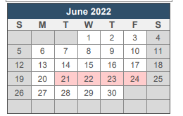 District School Academic Calendar for Martin De Leon Elementary for June 2022