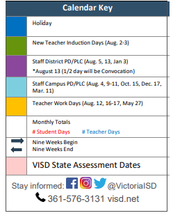 District School Academic Calendar Legend for Martin De Leon Elementary