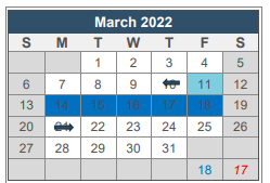 District School Academic Calendar for Martin De Leon Elementary for March 2022