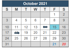 District School Academic Calendar for Homebound for October 2021