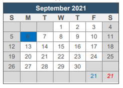 District School Academic Calendar for Homebound for September 2021