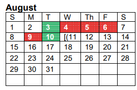 District School Academic Calendar for Vidor J H for August 2021