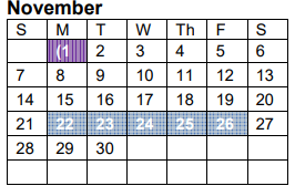 District School Academic Calendar for Vidor El for November 2021
