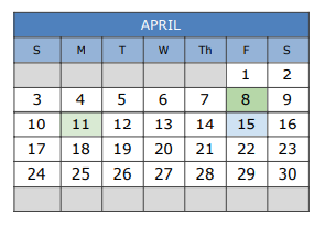 District School Academic Calendar for South Waco Elementary School for April 2022