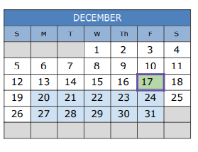 District School Academic Calendar for University High School for December 2021